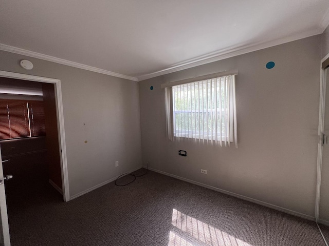 carpeted empty room featuring crown molding