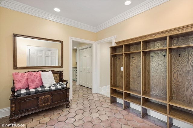 mudroom with crown molding