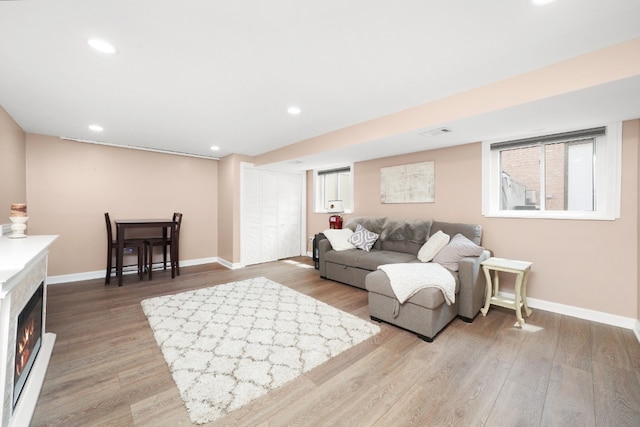 living room with wood-type flooring