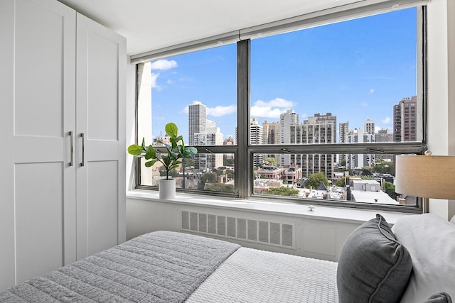 bedroom with multiple windows and radiator