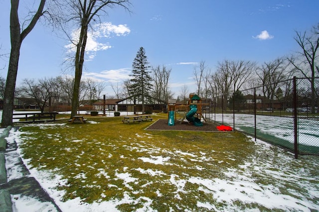 view of snow covered playground