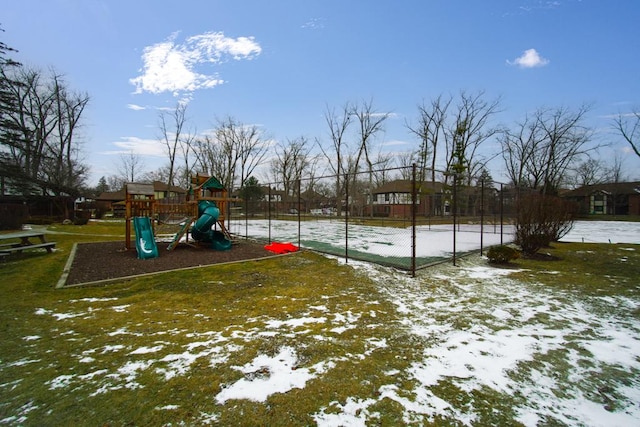 view of snow covered playground