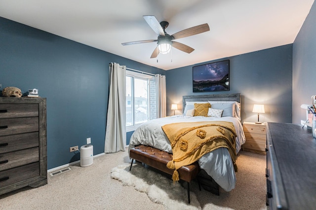 bedroom featuring carpet flooring and ceiling fan