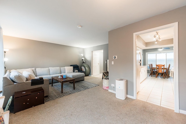 living room with light carpet