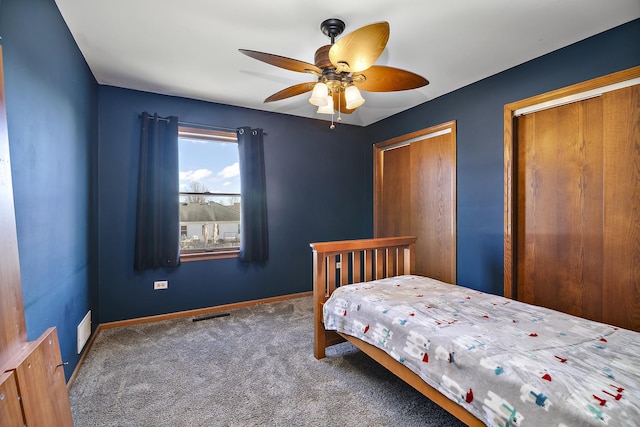 bedroom with carpet floors and ceiling fan