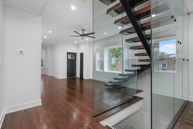 interior space featuring hardwood / wood-style flooring and ceiling fan