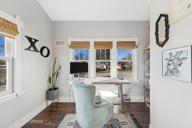 office featuring a healthy amount of sunlight and dark hardwood / wood-style floors