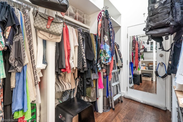 spacious closet with dark wood-type flooring