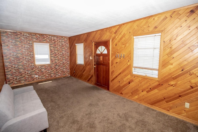 carpeted entryway featuring a wealth of natural light