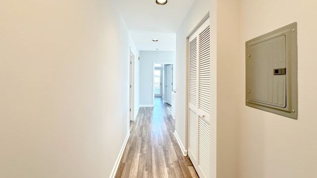 hall featuring hardwood / wood-style floors and electric panel