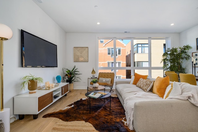 living room featuring light wood-type flooring