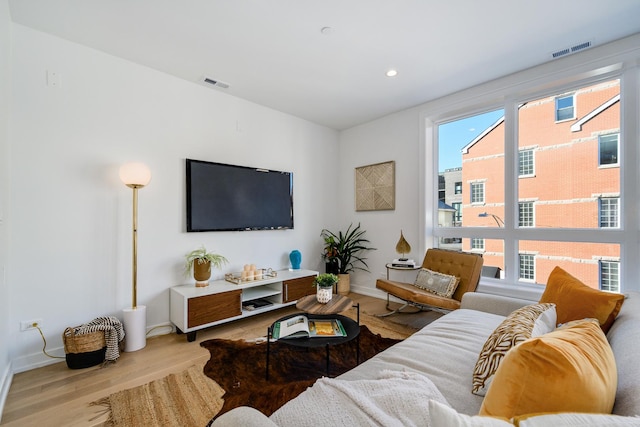 living room featuring plenty of natural light and light wood-type flooring