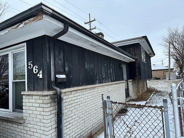 view of snow covered exterior