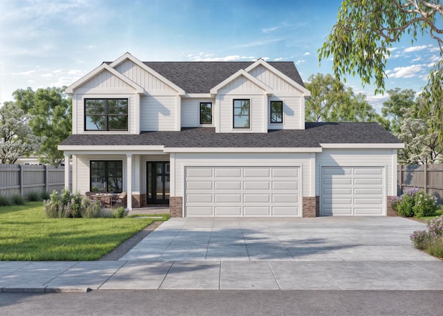 602 Wheatley Dr, Mahomet, IL 61853 - view of front of home with concrete driveway, fence, an attached garage, board and batten siding, and a front yard