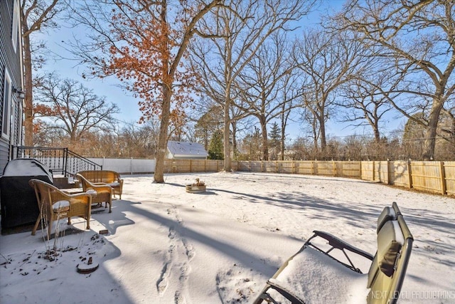 view of yard with a fenced backyard and a patio