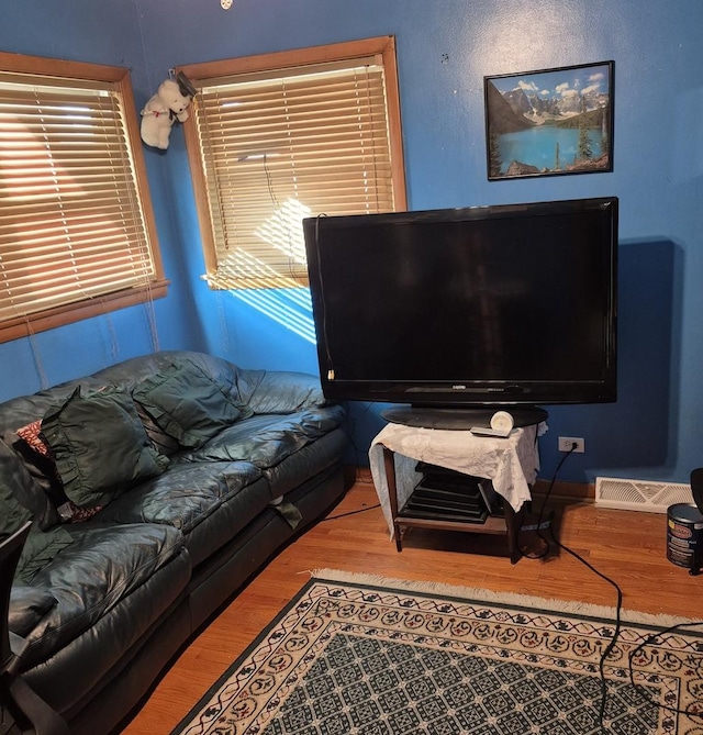 living room with hardwood / wood-style flooring