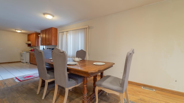 dining space with light hardwood / wood-style flooring