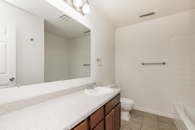 bathroom with tile patterned flooring, visible vents, vanity, and toilet