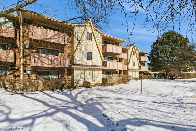 view of snow covered building