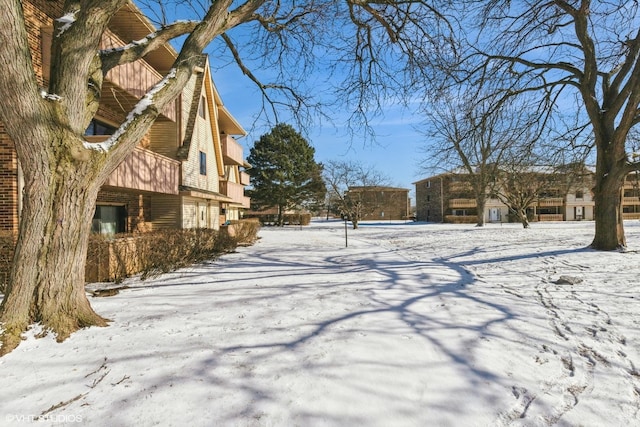 view of yard layered in snow