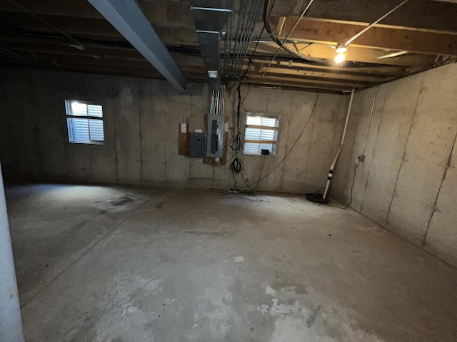 basement featuring plenty of natural light and electric panel