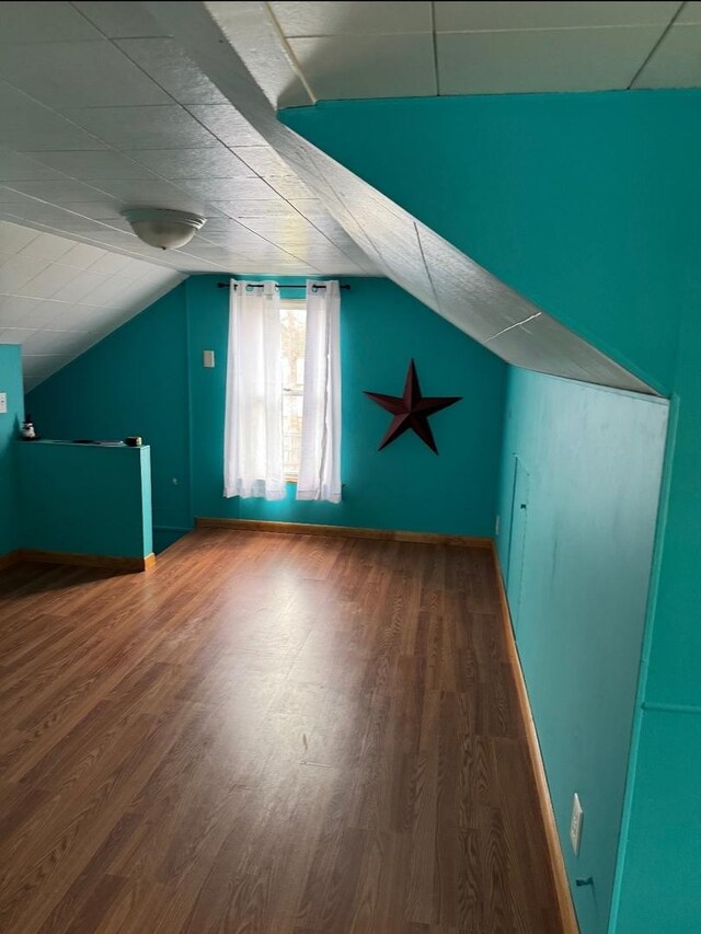 bedroom featuring visible vents, vaulted ceiling, and wood finished floors