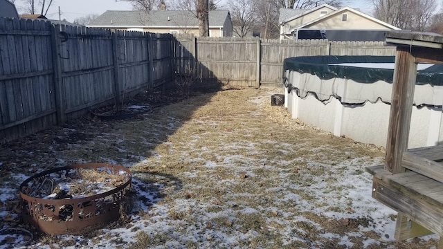 view of yard with a fenced backyard and a fenced in pool