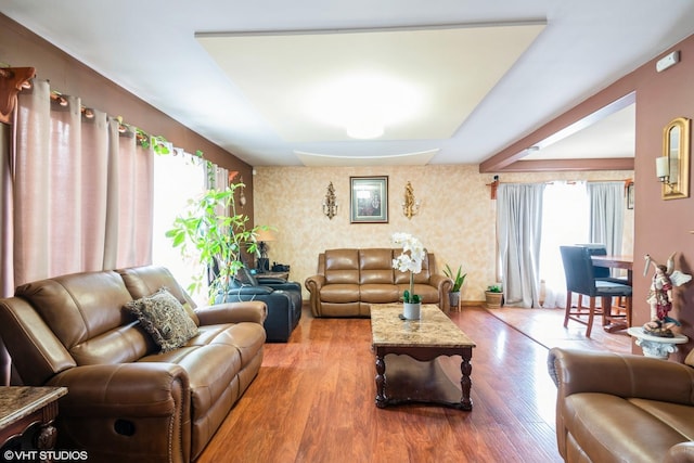 living room with hardwood / wood-style flooring