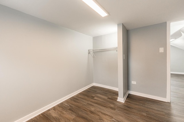 spacious closet with dark wood-type flooring