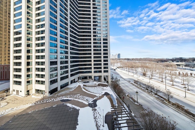 view of snow covered property