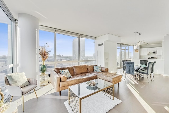 living room with floor to ceiling windows and a wealth of natural light