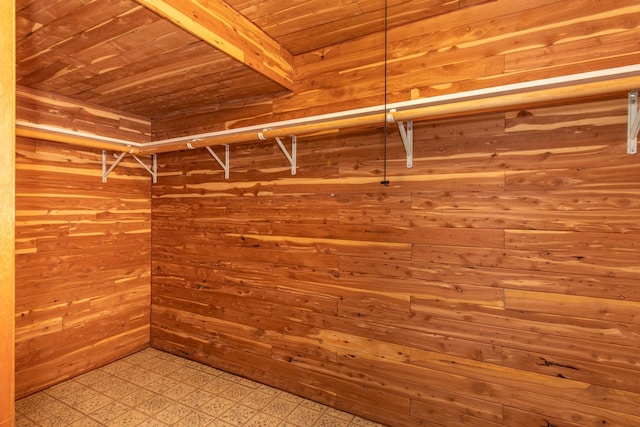 spacious closet featuring beamed ceiling