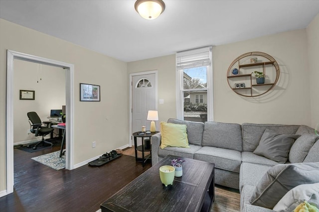 living room featuring dark hardwood / wood-style floors