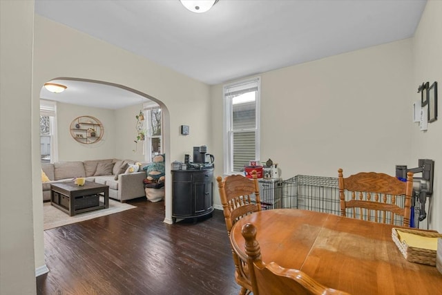 dining area with dark hardwood / wood-style floors