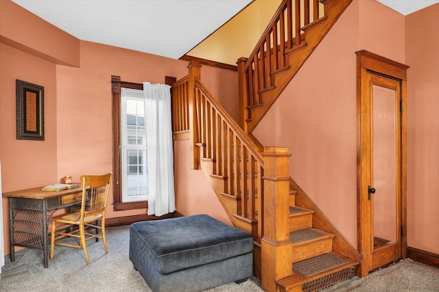 stairway with carpet floors