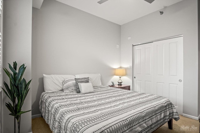 bedroom with carpet floors and a closet