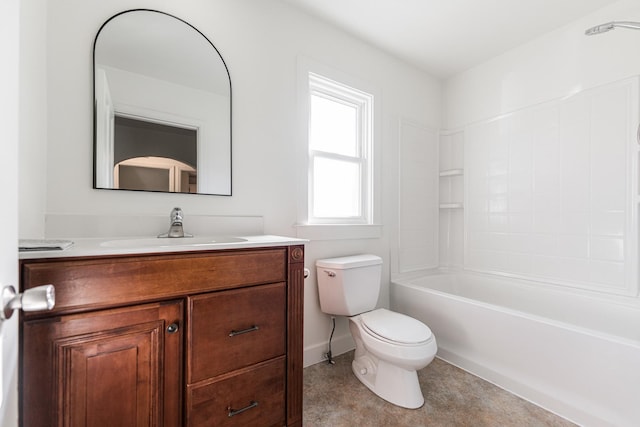 full bathroom with shower / bathtub combination, vanity, and toilet