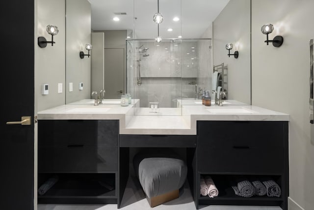 bathroom featuring vanity and walk in shower