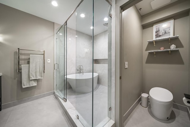 bathroom with plus walk in shower and toilet