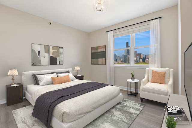 5 E 14th Pl Unit 801, Chicago, IL 60605 - bedroom featuring wood finished floors, baseboards, and a skyline view
