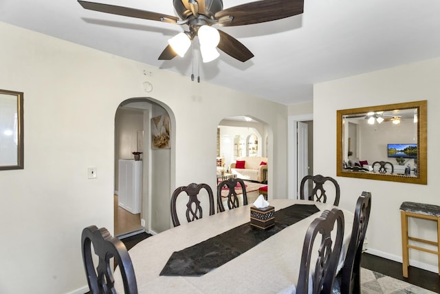 dining room featuring ceiling fan