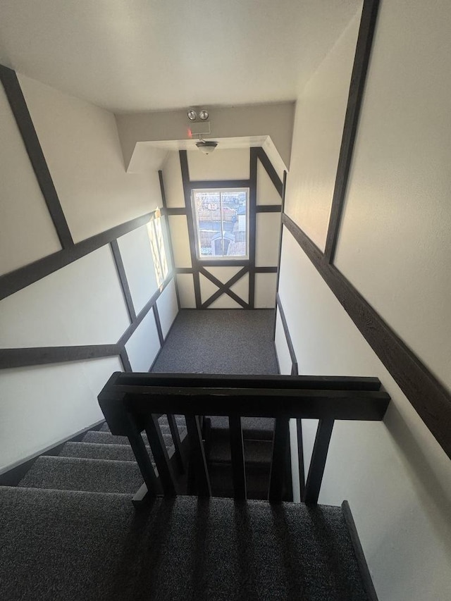 staircase with carpet flooring