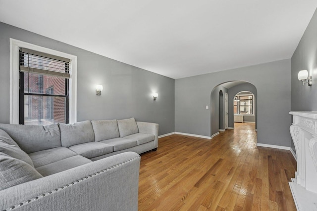 living room with light hardwood / wood-style flooring