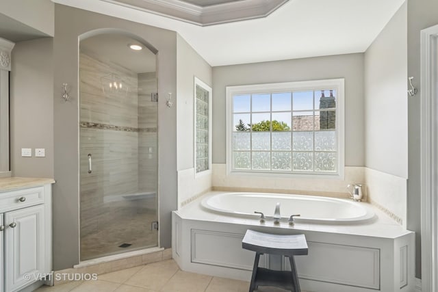 5605 Farmbrook Ln, Crystal Lake, IL 60014 - full bath with a garden tub, a stall shower, tile patterned floors, and vanity