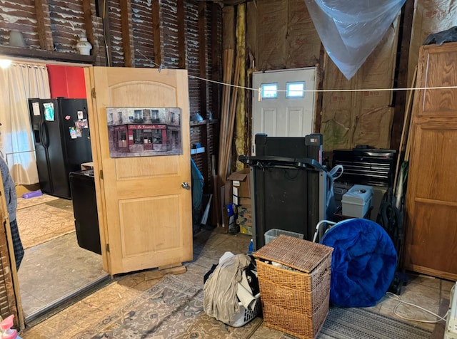 interior space featuring black fridge