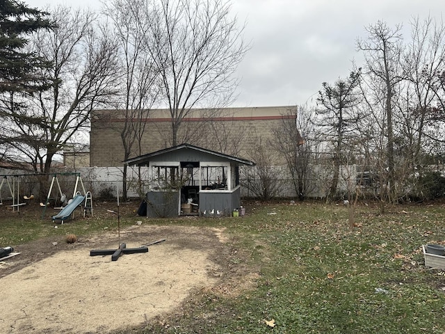 view of yard with a playground