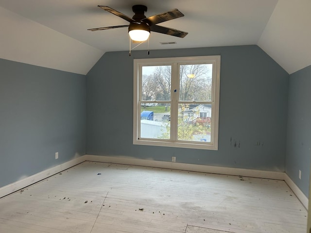 bonus room featuring lofted ceiling and ceiling fan