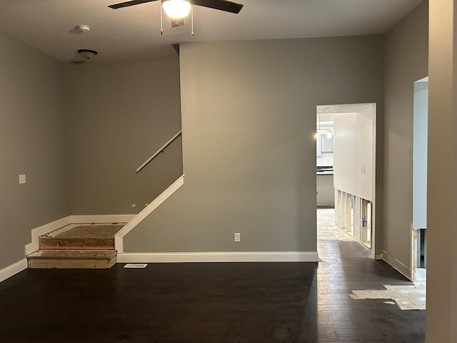 spare room with ceiling fan and hardwood / wood-style floors