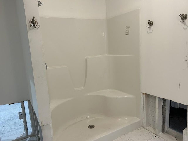 bathroom featuring tile patterned flooring and a shower