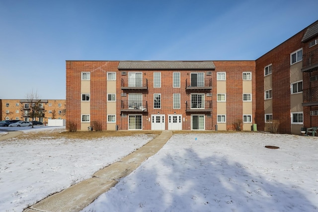 view of snow covered building